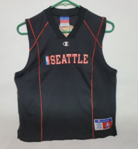 Vtg Seattle Sonics Supersonics Champion Black Sleeveless Jersey Shirt Sz S - $32.97
