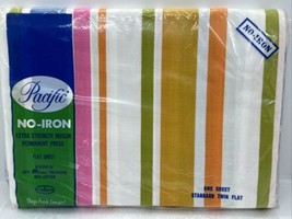 Vintage TWIN FLAT Sheet PACIFIC Striped MCM No-Iron Muslin Extra Strengt... - £20.69 GBP