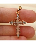 Round Cut Simulated Diamond Men&#39;s Cross Charm Pendant In 14k Yellow Gold... - $121.10