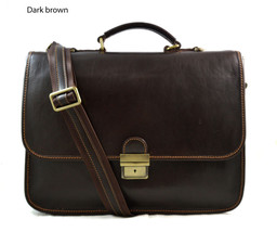 Leather briefcase men women office briefcase handbag leather shoulder bag brown  - $220.00