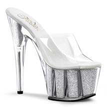 PLEASER Sexy Slip On Silver Glitter Platform 7&quot; High Stripper Heels Dancer Shoes - £44.72 GBP