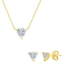 Sterling Silver Solitaire Trillion CZ 6mm Necklace &amp; 5mm Earrings Set - £45.83 GBP
