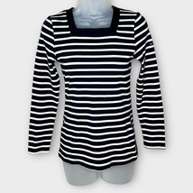 SAINT JAMES navy &amp; cream nautical stripe square neck rib knit long sleev... - £37.76 GBP