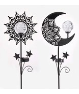 Celestial Solar Garden Stakes Set of 2 Metal 36&quot; high Black Sun Moon Mys... - $98.99