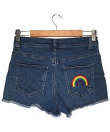 ModCloth Womens Small Jean Shorts Raw Hem High Rise Rainbow Embroidery Blue - $34.64