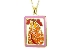 Laurel Burch Dog Tales Orange Cloisonne Pendant with Necklace - $31.94