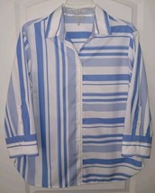 Hinson Wu Women&#39;s Large Blue White Stripe Button Front Luxe Cotton  - £29.06 GBP