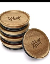 Wooden Ball Mason Jar Lids Authentic Acacia Storage 5-Pack Reg. Mouth Br... - £10.72 GBP