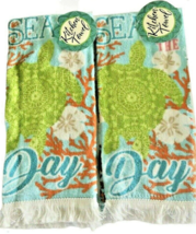 Sea Turtle Dish Towels Set of 2 Beach Summer House Seas The Day Sand Dollar  - $24.47