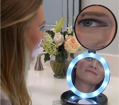 Black Dual Magnifying Make-up Travel Vanity Mirror LED Lighted "P" Lori Greiner - £13.66 GBP