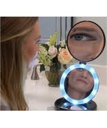 Black Dual Magnifying Make-up Travel Vanity Mirror LED Lighted &quot;P&quot; Lori ... - £13.41 GBP