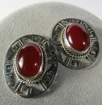 All Sterling Silver Handmade Western Pierced Carnelian Earrings 20.6gr Mexico - £43.44 GBP