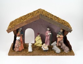 Christmas Nativity Set Hand Crafted Religious 7&quot; tall x 11&quot; long 10 Piece - £7.85 GBP