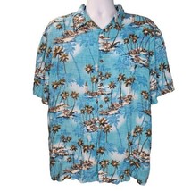 Island Shores Hawaiian Shirt Mens XL Blue Pineapple Surf Palm Tree Cruise Casual - £15.95 GBP