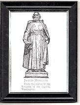 B&amp;W Engraving Print Reproduction (Framed) Statue of Jacques Marquette - $10.77