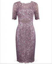 Sheath Bateau Short Sleeves Grape Sequined Mother of The Bride Dress wit... - $129.99+