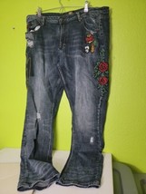 Born Fly Denim Jeans Pants Embroidered  Tattoo Images Roses Skulls Size 40 Mens - $98.00