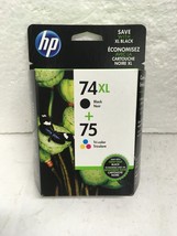 Genuine HP 74xl Black + 75 tri-color ink 2016/2018, CB337 WN#140 - $17.49