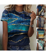 Gradient Print Shirts For Women Loose Casual Short Sleeve Top - $36.64 CAD