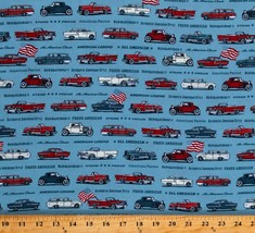 Cotton Antique Cars Vehicles American Blue Fabric Print by the Yard D587.65 - £11.92 GBP