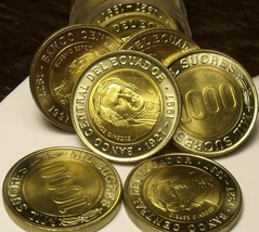Gem Unc Roll (20) Ecuador 1997 1,000 Sucres~Bimetal~70th Anniv National Bank~F/S - £33.10 GBP