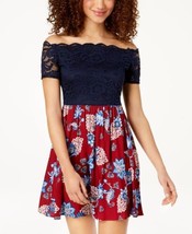 City Studios Juniors Lace Contrast Fit And Flare Dress Size 1 Color Navy/Red - £53.16 GBP