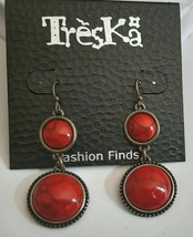 TRESKA Pierced Dangle Earrings Southwestern Style Faux Coral Retired New - £14.21 GBP
