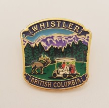 WHISTLER British Columbia Enamel Vintage Lapel Hat Pin Moose Golf Course - £19.19 GBP