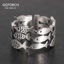 GQTORCH 925 Sterling Silver Ring Hollow Fish Rings For Women Vintage Simple Desi - £20.96 GBP