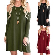 long sleeve mini dress Women Casual Off Shoulder Round Neck Dress - £21.64 GBP