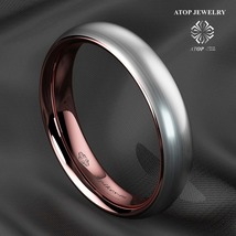 6mm Silver Brushed Rose Gold Inlay Tungsten Ring Wedding Band ATOP Mens Jewelry - $28.99