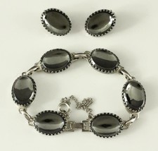 WHITING DAVIS Jewelry Silver Tone Mirror Finish Hematite Link &amp; Clip Earring Set - £35.13 GBP