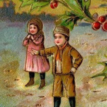 1906 Embossed Christmas Postcard Victorian Children In The Snow - $21.78