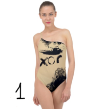 Swimsuit with graffiti urban style one shoulder sport swimsuit - $39.99