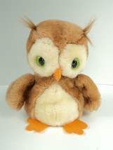 70s Dakin Plush Nutshells Brown &amp; Orange w/ Green Eyes Obie Owl - 7&quot; - Excellent - £14.71 GBP