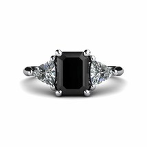 Emerald Cut 2.75Ct Black Moissanite White Gold Plated Engagement Ring in Size 6 - £107.69 GBP