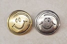 Silver &amp; Goldtone Smiley Face Vintage Lapel Hat Pin Pair Happy Smile - £19.62 GBP