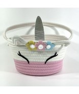Pillowfort Unicorn Woven Coiled Rope Round Kids Toy Storage Basket PINK ... - $12.00