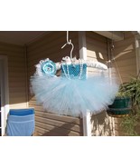 BABY GIRL TURQUISE FULL TUTU DRESS WITH PEARLS AND STRETCHY HANDMADE HEA... - £18.59 GBP