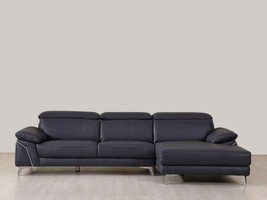 Navy Blue Italian Leather L Shaped Two Piece Sofa and Chaise Sectional - $5,234.07
