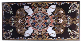 30&quot;x60&quot; Black Marble Dining Table Top Inlay Pietradura Fish Marquetry Decor Gift - £1,769.04 GBP