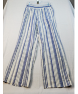 Land and sea  Pants Womens Medium Linen Blend Elastic waist Blue stripe - £19.68 GBP