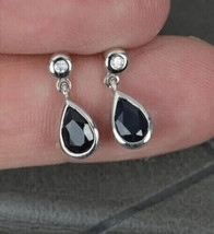 4Ct Pear Cut Simulated Black Spinel Drop &amp; Dangle Earrings 14K White Gold Plated - £46.02 GBP