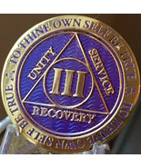 3 Year AA Medallion Purple Gold Plated Alcoholics Anonymous Sobriety Chi... - $17.99