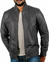 Lambskin Biker Motorcycle Men&#39;s Gray Jacket Handmade Leather Genuine Sty... - $2,182.13 MXN+