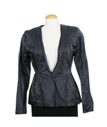 EILEEN FISHER Graphite Gray Steel Satin Cotton Blend Peplum V-neck Jacket - $245.10 CAD