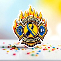 Firefighter Decal Down Syndrome Maltese Cross Flames Window/Hardhat Decal - $3.95+