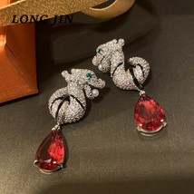 Chinese Luxury Zircon Dragon Lion Leopard Silver Color For Women Earrings High Q - £38.84 GBP