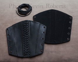 Rugged Lined Black Leather Rogue Bracers Armor Arm Guards by Palnatoke 3... - £25.33 GBP
