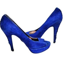 Steve Madden Women&#39;s Royal Blue Suede 5in Open Toe Stiletto Shoes Size 7.5 EUC - £15.52 GBP